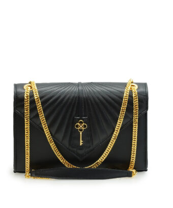 Milady Black Plain Calf Leather Shoulder Bag
