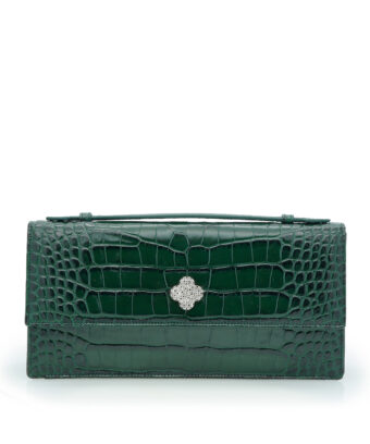 Time 22 Green Crocodile-Embossed Calf Leather Clutch