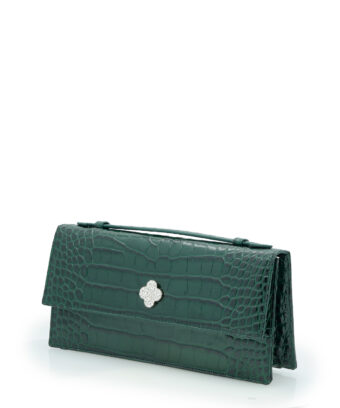 Alternative view of Time 22 Green Crocodile-Embossed Calf Leather Clutch